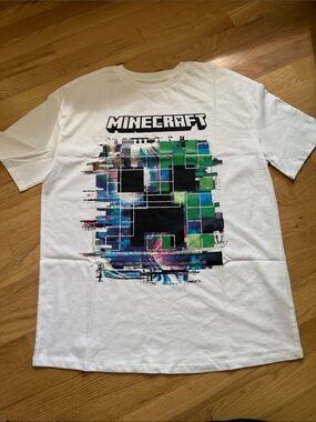 White Graphic Tee with Multicolor Pixel Art